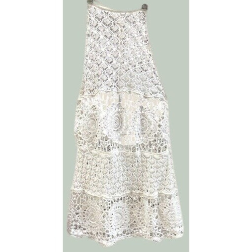 Hollister White Crochet‎ Halter Top Open Back Boho Tiered Sleeveless XS